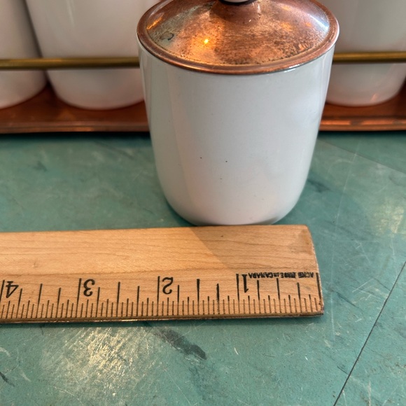 Vintage copper ceramic spice jar set wall mount shelf with rack mcm mid century - Picture 8 of 15